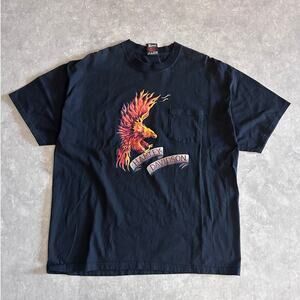 90s Vintage Harley Davidson Flaming Eagle Black Pocket Tee Size XL